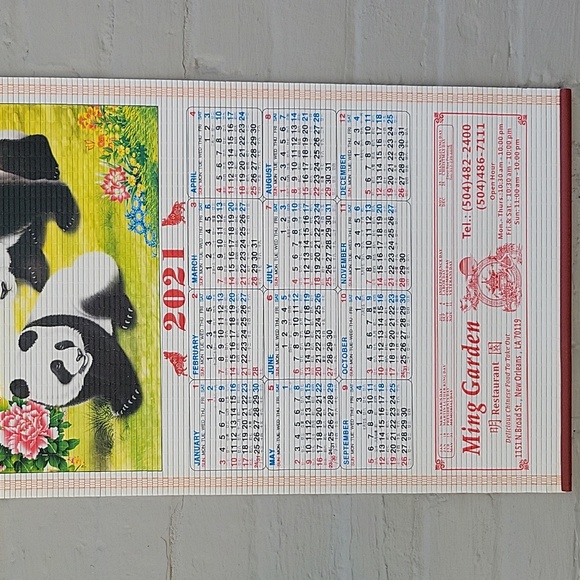2021 Panda Calendar From Ming Garden New Orleans 2021. Reusable In 2027 Or 2038 - Picture 2 of 14